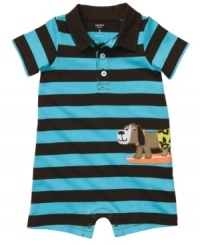 Just another day at the beach. Relaxed and comfy, he'll be ready for fun in one of these striped rompers from Carter's.