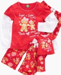 Get your camera's ready, because this outfit is holiday album gold! This Dollie & Me shirt and pants PJ set has a sweet gingerbread girl print and includes an identical set for her favorite doll. Get your camera's ready, because this outfit is holiday album gold! This Dollie & Me shirt and pants PJ set has a sweet gingerbread girl print and includes an identical set for her favorite doll.