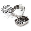 Ideal for turkey and rib roasts, this large-size roaster features a v-shaped, non-stick roasting rack that elevates foods to allow for even cooking and browning. Stovetop safe for pan gravies after roasting.