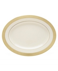 A classic hand crafted collection from Lenox, this Westchester oval platter brings distinctive beauty to the table, featuring sturdy bone china and exquisitely etched gold borders for a lustrous glow. A classic hand crafted collection from Lenox, this Westchester oval platter brings distinctive beauty to the table, featuring sturdy bone china and exquisitely etched gold borders for a lustrous glow.