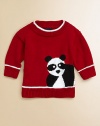 A cuddly panda defines this ultra-soft, ultra-toasty knit pullover.CrewneckLong sleevesPullover styleRibbed cuffs and hemAcrylicMachine washImported
