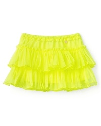 The ultra-light mesh tutu from Juicy Couture easily adds a splash of color and movement to her look. The ultra-light mesh tutu from Juicy Couture easily adds a splash of color and movement to her look.