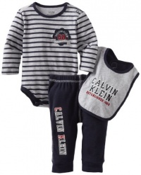 Calvin Klein Baby-boys Newborn Bodysuit with Stripes Pant And Bib, Assorted, 6-9 Months Calvin Klein Baby-boys Newborn Bodysuit with Stripes Pant And Bib, Assorted, 6-9 Months
