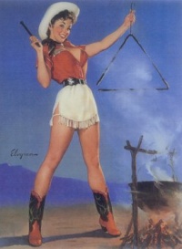 Cowgirl Barbeque Pin Up Girl Poster 14x20 Limited-Edition Artistic Planked Wood Sign Cowgirl Barbeque Pin Up Girl Poster 14x20 Limited-Edition Artistic Planked Wood Sign