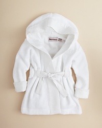 Baby your baby with Juicy Couture's soft terry cloth robe, outfitted with a hood for total post-pool or bath comfort. Baby your baby with Juicy Couture's soft terry cloth robe, outfitted with a hood for total post-pool or bath comfort.