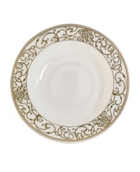 Intricate trim and scrolling vines in lavish gold make the Cru Athena serving bowl a fine-dining sensation and, in dishwasher-safe bone china, a dream for after dinner as well. Intricate trim and scrolling vines in lavish gold make the Cru Athena serving bowl a fine-dining sensation and, in dishwasher-safe bone china, a dream for after dinner as well.