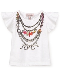 Bling for baby: this flutter sleeve tee is adorned with an overlapping chain print at the neck and chest. Bling for baby: this flutter sleeve tee is adorned with an overlapping chain print at the neck and chest.