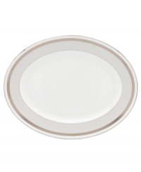 A gift to formal dining from kate spade new york, the Grace Avenue oval platter offers a chic balance of fun and refined in platinum-banded bone china. Grosgrain ribbon puts the preppy, finishing touch on dinnerware destined for stylish tables.