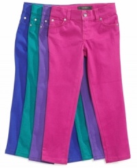 Add a splash of color to her look with a pair of these cute glitter denim from Jessica Simpson. Add a splash of color to her look with a pair of these cute glitter denim from Jessica Simpson.