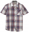 Volcom Boys 8-20 Ex Factor Plaid Short Sleeve Shirt, Dust Red, Small