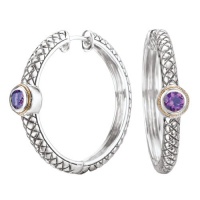 925 Silver & Amethyst Modern Hoop Earrings with 18k Gold Accents 925 Silver & Amethyst Modern Hoop Earrings with 18k Gold Accents