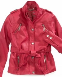 Direct from downtown. These belted jackets add hip urban style to her fall fashion. Direct from downtown. These belted jackets add hip urban style to her fall fashion.