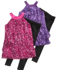 Dress her up in pretty ruffles and a fun colorful print with this Epic Threads dress and legging set.