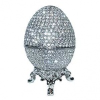 Faberge Egg Box Platinum Colored Swarovski Crystals, Silver with Stand Figurine Trinket Pill Jewelry Box