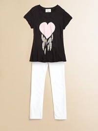 A basic tee gets edgy and pretty all at once with a frayed, holey look and colorful heart and feather print.CrewneckShort sleeves with frayed, holey cuffsCottonMachine washMade in the USA A basic tee gets edgy and pretty all at once with a frayed, holey look and colorful heart and feather print.CrewneckShort sleeves with frayed, holey cuffsCottonMachine washMade in the USA