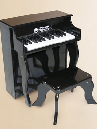 A musical instrument of the highest quality, certain to enhance your child's love of music with its endearing melodic tones. Chromatically tuned Chime-like notes Play-by-color with removable color strip Songbook included For ages 3 and up Made of hardboard 17 lbs. Piano: 19¾H X 17W X 10¼D Bench: 9¼H X 10W X 6D Imported A musical instrument of the highest quality, certain to enhance your child's love of music with its endearing melodic tones. Chromatically tuned Chime-like notes Play-by-color with removable color strip Songbook included For ages 3 and up Made of hardboard 17 lbs. Piano: 19¾H X 17W X 10¼D Bench: 9¼H X 10W X 6D Imported