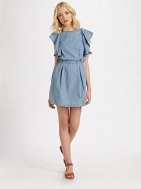 Playful ruffles and a gathered waist make this stylish frock both flirty and flattering.Boat neckSleeveless with rufflesGathered elasticized waistBack button closureAbout 18 from shoulder to hemCottonMachine washMade in Italy of imported fabricModel shown is 5'9½ (176cm) wearing US size 4.OUR FIT MODEL RECOMMENDS ordering true size. Playful ruffles and a gathered waist make this stylish frock both flirty and flattering.Boat neckSleeveless with rufflesGathered elasticized waistBack button closureAbout 18 from shoulder to hemCottonMachine washMade in Italy of imported fabricModel shown is 5'9½ (176cm) wearing US size 4.OUR FIT MODEL RECOMMENDS ordering true size.