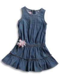GUESS Kids Girls Little Girl Dress with Chiffon Flower, INDIGO (4) GUESS Kids Girls Little Girl Dress with Chiffon Flower, INDIGO (4)