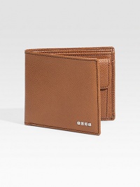 EXCLUSIVELY AT SAKS. A timeless leather classic, elegantly appointed in lightly textured leather with metal logo accents. One bill compartment Coin pocket Four card slots 4 X 3½ Made in Italy 