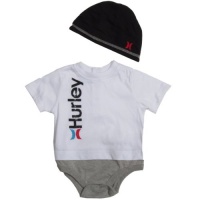 Hurley Baby Clothes Set with Beanie and One Piece for Boys White, 6/9 Months Hurley Baby Clothes Set with Beanie and One Piece for Boys White, 6/9 Months