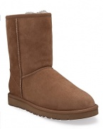 UGG® Australia classic short boots. Make this a staple to warm your feet on wintery days. Quality craftsmanship evident in reinforced heel and seams.