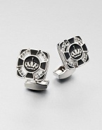 Undeniably stylish cuff links custom-fit for a king and designed in rhodium-plated brass with an enamel center and Swarovski crystal accents.Brass/enamel/Swarovski crystalsAbout ½ x ¾Made in the United Kingdom