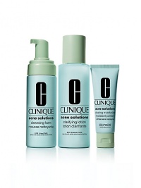 Acne Solutions Clear Skin System in a convenient starter kit. Contains a 4-week supply of all three steps-cleanse, exfoliate, moisturize. It's the perfect introduction to the complete system-and to the benefit of using all three steps. Acne Solutions Clear Skin System in a convenient starter kit. Contains a 4-week supply of all three steps-cleanse, exfoliate, moisturize. It's the perfect introduction to the complete system-and to the benefit of using all three steps.