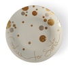 Perfect for presenting holiday treats and hors d'oeuvres, this durable porcelain serveware collection from Paper Products Design features glittering accents in gold, platinum and pearl bronze for a festive, celebratory feel. This generously sized plate is detailed with the phrase Cookies for Santa.