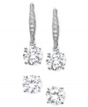 Keep it short or go long with these sparkling and lovely Eliot Danori earrings. This set comes with one pair of round-cut cubic zirconia studs and one pair of round-cut cubic zirconia drop earrings (1-1/4 ct. t.w. total) set in rhodium-plated silvertone mixed metal. Approximate drop: 3/4 inch.