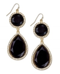 Black beauties. This pair of drop earrings from INC International Concepts features glass and jet-colored accents adding a bit of luster. Crafted in 12k gold-plated mixed metal. Approximate drop: 2-1/2 inches. Black beauties. This pair of drop earrings from INC International Concepts features glass and jet-colored accents adding a bit of luster. Crafted in 12k gold-plated mixed metal. Approximate drop: 2-1/2 inches.