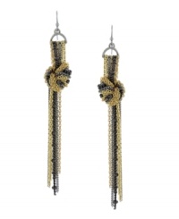 Get all tied up in knots, literally! BCBGeneration's note-worthy knotted style highlights a triple mix of shimmery metallic chains. Crafted in mixed metal. Approximate drop: 3-1/2 inches. Get all tied up in knots, literally! BCBGeneration's note-worthy knotted style highlights a triple mix of shimmery metallic chains. Crafted in mixed metal. Approximate drop: 3-1/2 inches.
