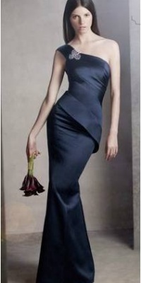 One Shoulder Satin Dress with Asymmetrical Skirt One Shoulder Satin Dress with Asymmetrical Skirt