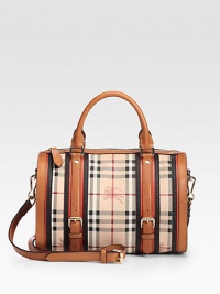 Iconic check highlights this structured bag of durable canvas, finished with rich leather trim and dual straps for versatility.Double top handles, 4 dropAdjustable removable shoulder strap, 21-23½ dropTop zip closureOne inside zip pocketTwo inside open pocketsCotton lining12¼W X 9½H X 4¾DImported Iconic check highlights this structured bag of durable canvas, finished with rich leather trim and dual straps for versatility.Double top handles, 4 dropAdjustable removable shoulder strap, 21-23½ dropTop zip closureOne inside zip pocketTwo inside open pocketsCotton lining12¼W X 9½H X 4¾DImported
