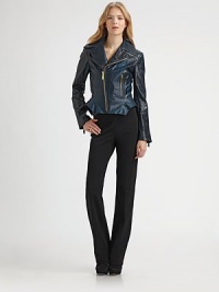Offering an edgy-chic look, a buttery leather jacket with an amazing sculpted hem. It will certainly garner a wealth of compliments this season. Notched collarAsymmetrical zipperPrincess seamsZipper pocketsSculpted hemAbout 18 from shoulder to hemLambskin leatherDry clean by leather specialistImported Model shown is 5'11 (180cm) wearing US size Small. Offering an edgy-chic look, a buttery leather jacket with an amazing sculpted hem. It will certainly garner a wealth of compliments this season. Notched collarAsymmetrical zipperPrincess seamsZipper pocketsSculpted hemAbout 18 from shoulder to hemLambskin leatherDry clean by leather specialistImported Model shown is 5'11 (180cm) wearing US size Small.