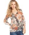 Add a pop of print to your fall look with this floral Lucky Brand Jeans chiffon blouse -- perfectly paired with denim!