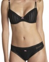 Betsey Johnson Women's Zipper Stripe Demi Bra, Raven Black, 32D