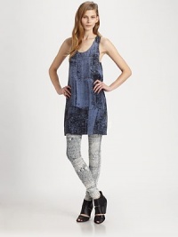 Trend-smart dress in an abstract, metal-inspired print with a plunging scoopneck and sporty racerback. ScoopneckSleevelessRacerbackAbout 19 from natural waistCuproDry cleanMade in USA of imported fabricModel shown is 5'10 (177cm) wearing US size Small. Trend-smart dress in an abstract, metal-inspired print with a plunging scoopneck and sporty racerback. ScoopneckSleevelessRacerbackAbout 19 from natural waistCuproDry cleanMade in USA of imported fabricModel shown is 5'10 (177cm) wearing US size Small.