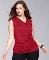A cowl neckline drapes gracefully across INC's plus size top, while side ruching continues the fluid, soft look.