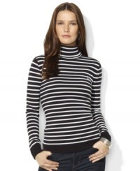 The ultimate in understated elegance, Lauren Ralph Lauren's chic turtleneck is crafted from soft combed cotton and accented with classic stripes. The ultimate in understated elegance, Lauren Ralph Lauren's chic turtleneck is crafted from soft combed cotton and accented with classic stripes.
