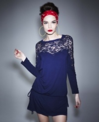 Sheer lace insets add alluring appeal to this Alberta Ferretti for Impulse mini dress -- perfect for an all-out feminine look! Sheer lace insets add alluring appeal to this Alberta Ferretti for Impulse mini dress -- perfect for an all-out feminine look!