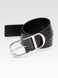 The smartly-crafted basis of any gentleman's look, complete with glossy patent detail and a polished silvertone buckle. Logo detail on buckle About 1½ wide Leather Made in Italy The smartly-crafted basis of any gentleman's look, complete with glossy patent detail and a polished silvertone buckle. Logo detail on buckle About 1½ wide Leather Made in Italy