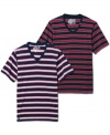 Bold stripes and contrasting colors play the central role in LRG's v neck closet staple.