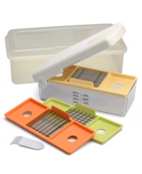 Say goodbye to unsafe blades and messy, time-consuming chopping. This amazing tool lets you chop, dice and slice in one swift motion! Simply press down on the lid and the built-in blades do all the rest, sending perfectly prepped fruits and veggies into the plastic storage container below. Lifetime warranty. Say goodbye to unsafe blades and messy, time-consuming chopping. This amazing tool lets you chop, dice and slice in one swift motion! Simply press down on the lid and the built-in blades do all the rest, sending perfectly prepped fruits and veggies into the plastic storage container below. Lifetime warranty.
