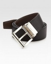 Textured saffiano leather with logo engraved metal buckle.LeatherAbout 1¼Made in Italy