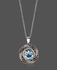 Let your style do the talking in this elegant statement necklace by Le Vian. Crafted in 14k white gold, a round-cut aquamarine (1-1/2 ct. t.w.) serves as the focal point amidst swirls of round-cut chocolate diamonds (1/6 ct. t.w.) and white diamond accents. Approximate length: 18 inches. Approximate drop: 1/2 inch. Let your style do the talking in this elegant statement necklace by Le Vian. Crafted in 14k white gold, a round-cut aquamarine (1-1/2 ct. t.w.) serves as the focal point amidst swirls of round-cut chocolate diamonds (1/6 ct. t.w.) and white diamond accents. Approximate length: 18 inches. Approximate drop: 1/2 inch.