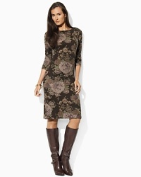 Imparting stunning sophistication in an iconic stirrup-and-bridle print, our Cordova sleeveless boatneck dress is styled in silk-blend jersey knit for heritage equestrian style. Imparting stunning sophistication in an iconic stirrup-and-bridle print, our Cordova sleeveless boatneck dress is styled in silk-blend jersey knit for heritage equestrian style.