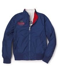 From solid and subdued to sporty and striped, this lightweight reversible jacket offers lots of cool options for his casual wardrobe. From solid and subdued to sporty and striped, this lightweight reversible jacket offers lots of cool options for his casual wardrobe.