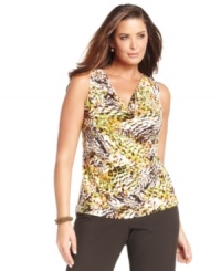 A plus size cowlneck top from Tahari by ASL gets a modern update with a bold print, perfect for pairing with suits and separates alike. A plus size cowlneck top from Tahari by ASL gets a modern update with a bold print, perfect for pairing with suits and separates alike.