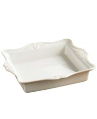 This pristine white serveware features a gently scalloped rim and raised pattern of cascading vines. Perfect for casual dining or formal entertaining, this charming baker is sure to enhance mealtime at your home. Can go from freezer to oven! From Lenox's dinnerware and dishes collection. This pristine white serveware features a gently scalloped rim and raised pattern of cascading vines. Perfect for casual dining or formal entertaining, this charming baker is sure to enhance mealtime at your home. Can go from freezer to oven! From Lenox's dinnerware and dishes collection.
