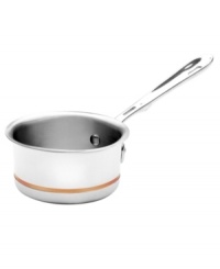 Elite culinary craftsmanship, beautifully bonded with an exposed copper strip. This butter warmer is the perfect choice for small jobs around the kitchen, combining the unrivaled heat conductivity of copper with the cleaning ease of stainless steel. It's a carefully guarded All-Clad innovation that no other cookware can match. Lifetime warranty. Elite culinary craftsmanship, beautifully bonded with an exposed copper strip. This butter warmer is the perfect choice for small jobs around the kitchen, combining the unrivaled heat conductivity of copper with the cleaning ease of stainless steel. It's a carefully guarded All-Clad innovation that no other cookware can match. Lifetime warranty.